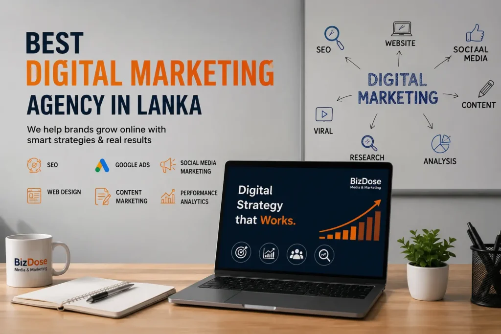 Best Digital Marketing Agency in Lanka offering SEO, Google Ads, Social Media Marketing, Website Design, and Digital Marketing Services by BizDose Media & Marketing.