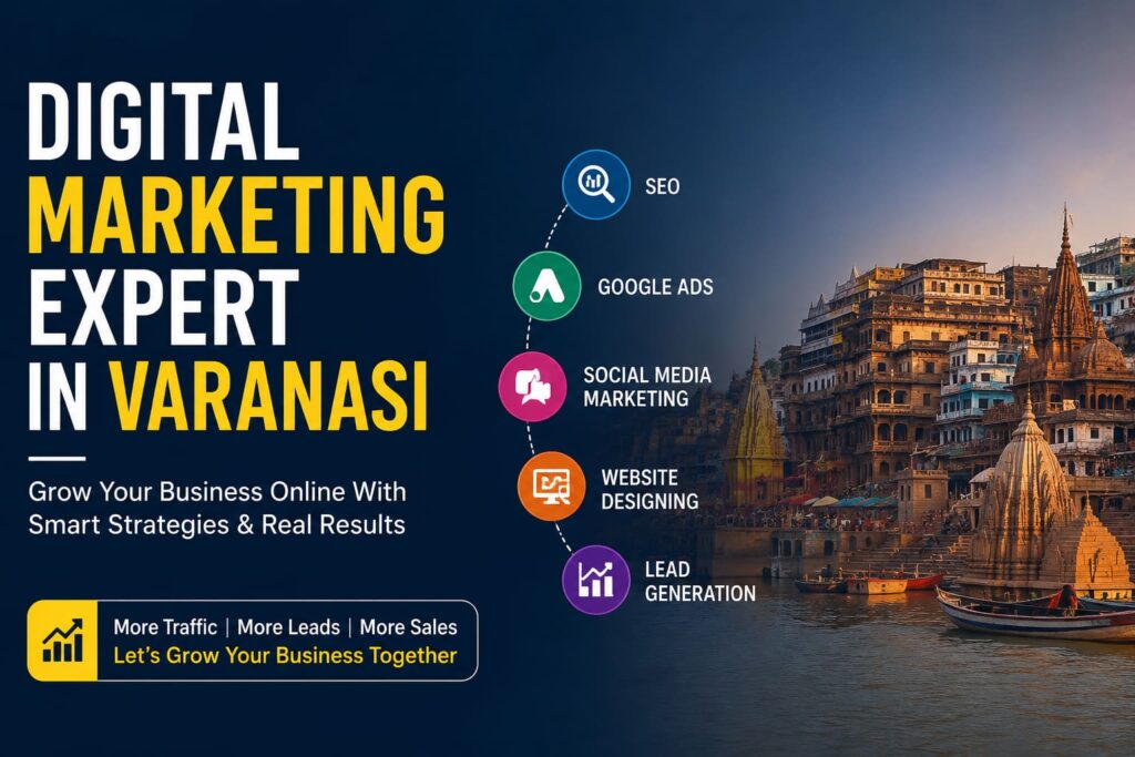 Digital Marketing Expert in Varanasi offering SEO, Google Ads, Social Media Marketing, Website Design, and Lead Generation services for business growth.