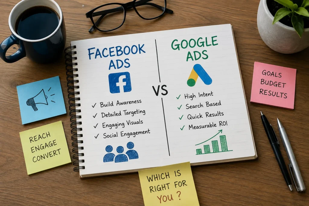 Facebook Ads vs Google Ads comparison for business advertising